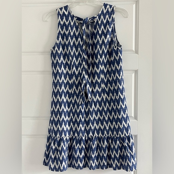 J. Crew Linen Blend Ikat Chevron Sleeveless Bow Back Ruffled Hem Shift Dress S - Picture 4 of 12